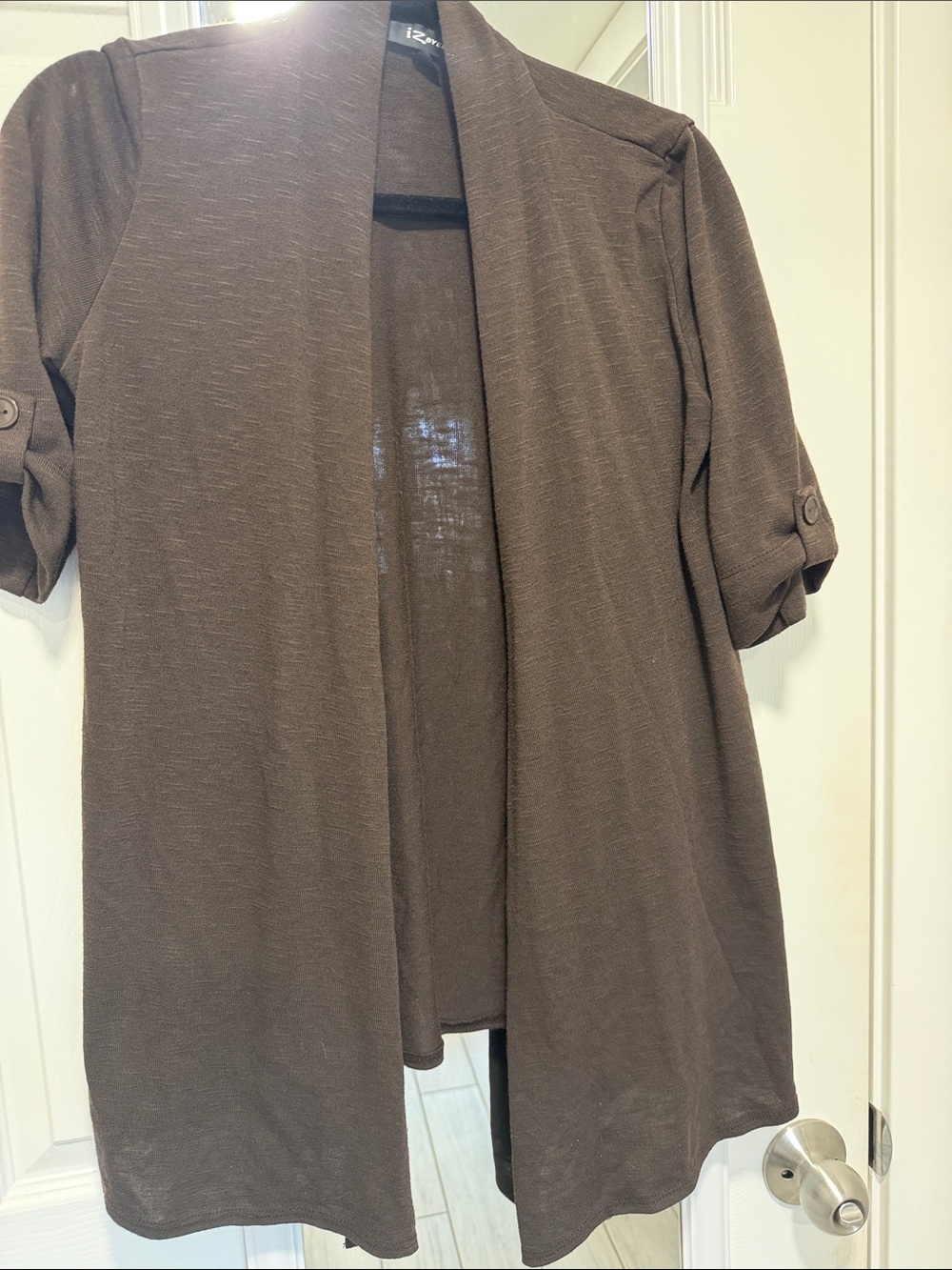 Iz Byer Brown Open-Front Short-Sleeve Cardigan Blazer